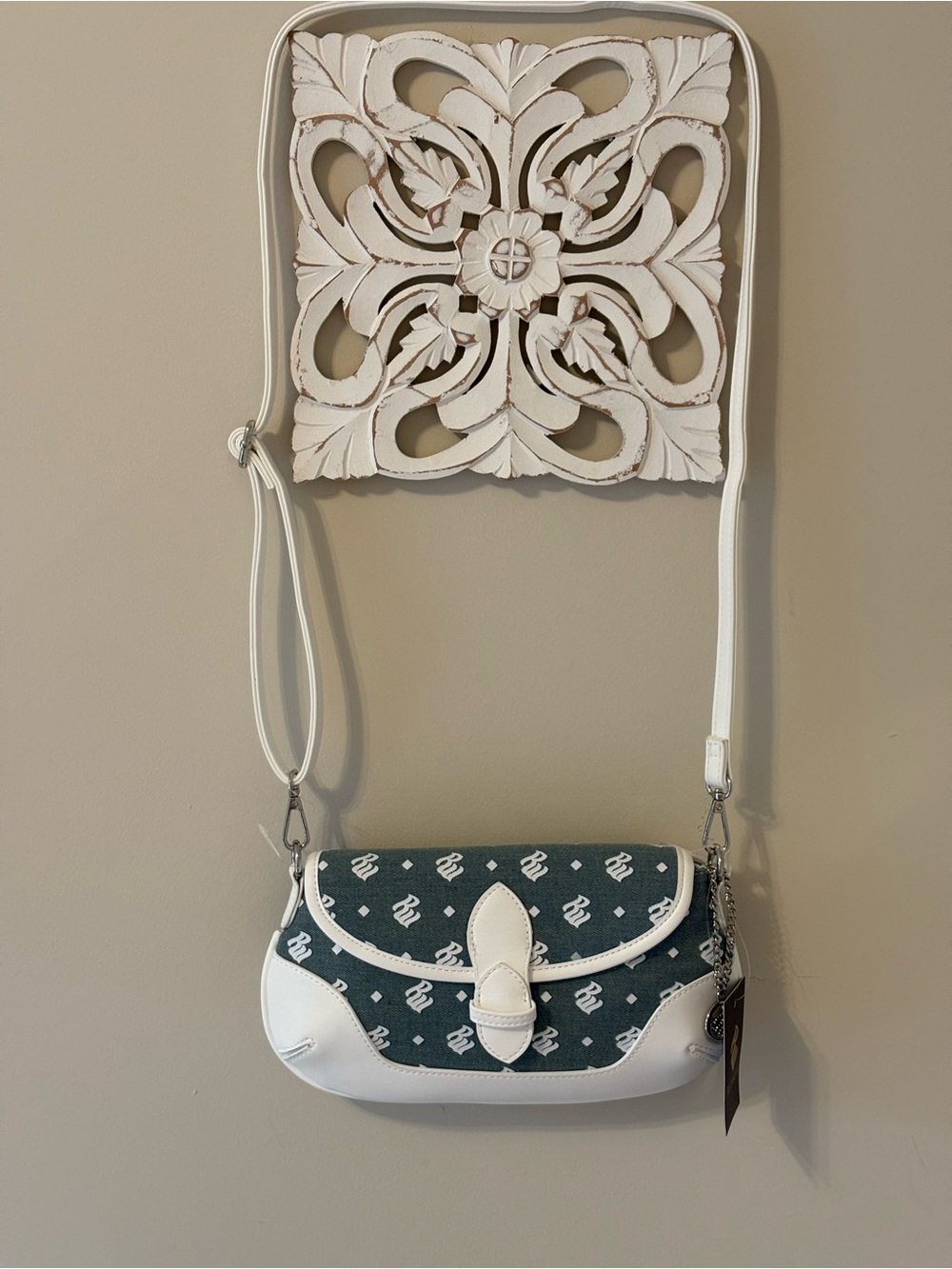 Rocawear Teal Monogram Crossbody with White Trim